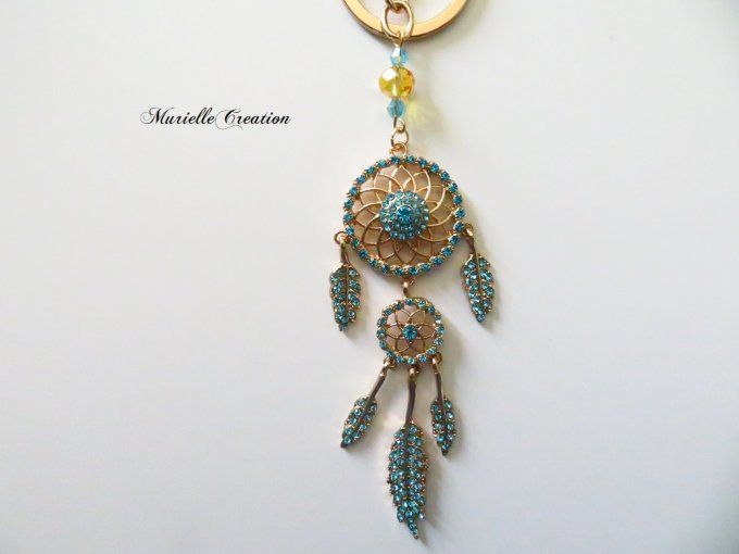 Porte-clés ou bijou de sac Attrape-rêve en strass bleu turquoise