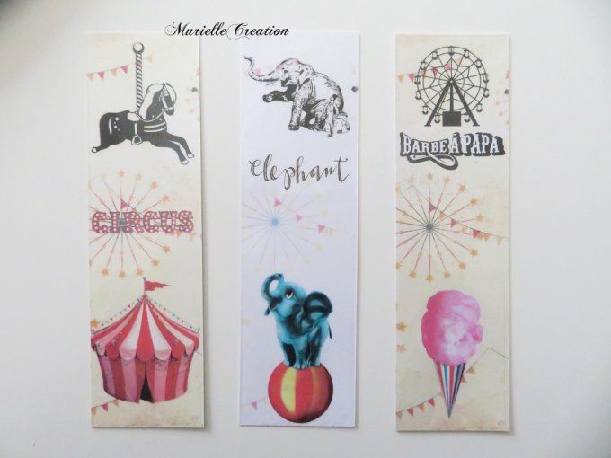 Marque-pages plastifiés "Cirque" - Lot de 3 marque-pages
