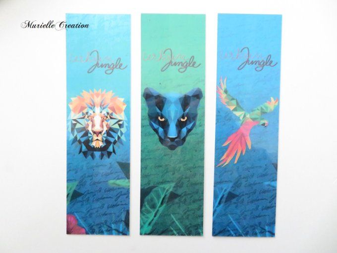 Marque-pages plastifiés "jungle, animaux origami" - Lot de 3 marque-pages