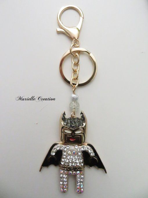 Porte-clés ou bijou de sac Batman en strass blanc