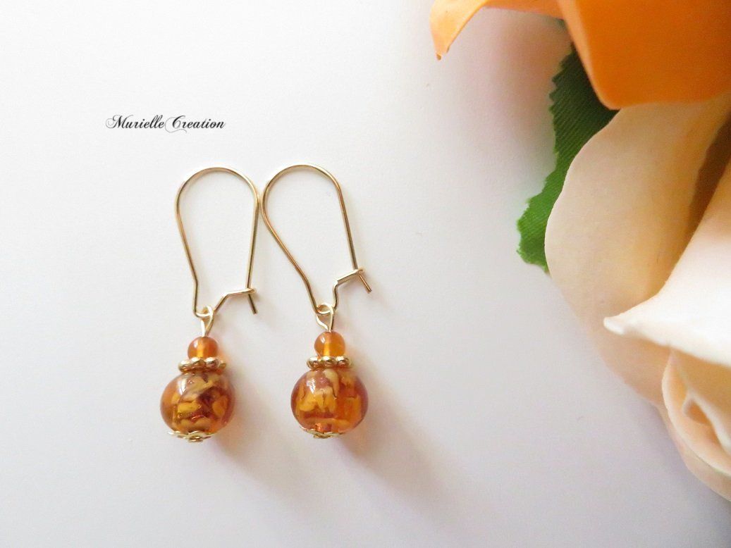 Petites Boucles d'oreilles perles Murano ambre et Ambre de la Baltique
