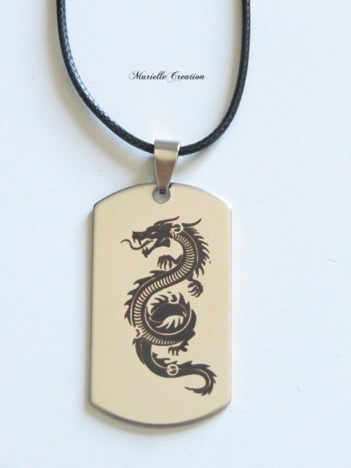 Collier gravure Dragon, collier à personnaliser par un prénom