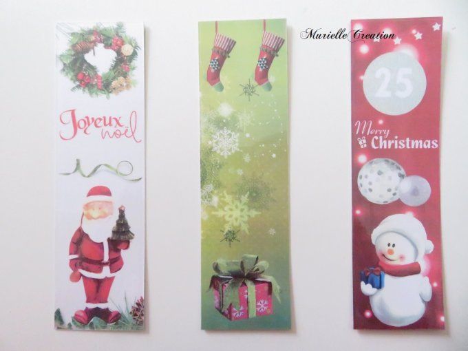 Marque-pages plastifiés "Noël, père Noël, bonhomme de neige" - Lot de 3 marque-pages
